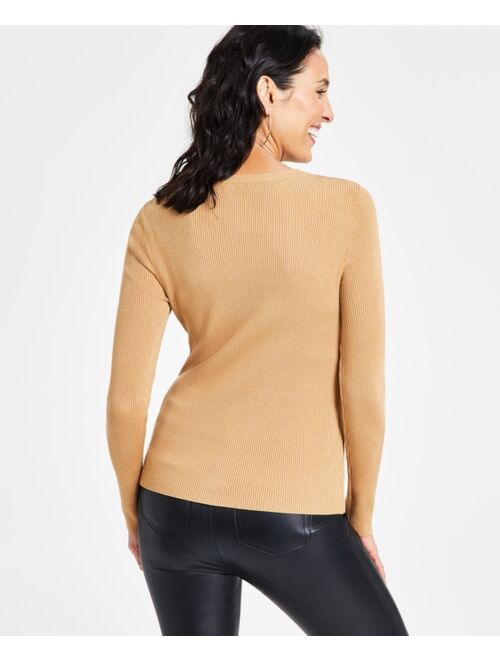 INC International Concepts I.N.C. International Concepts Ribbed Cutout Crewneck Sweater, Created for Macy's