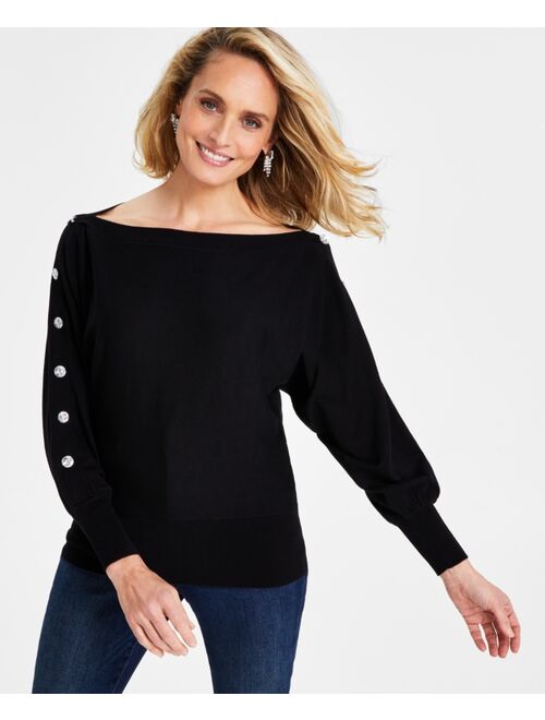 INC International Concepts I.N.C. International Concepts Women's Rhinestone-Button Sweater, Created for Macy's
