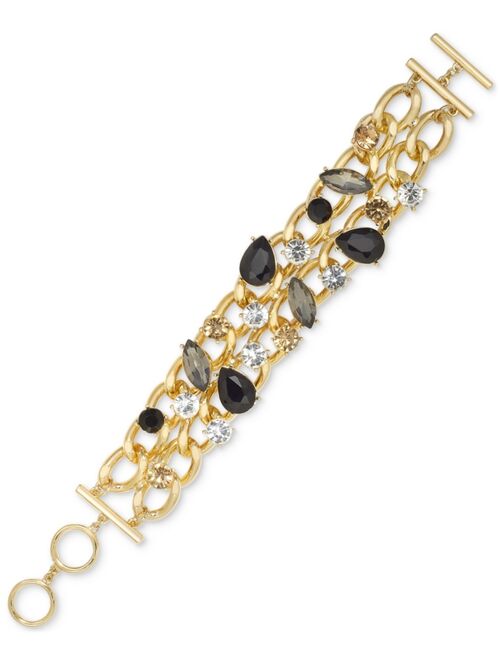 INC International Concepts I.N.C. International Concepts Gold-Tone Chain & Mixed Stone Double-Row Flex Bracelet, Created for Macy's