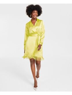 Women's Faux-Wrap Fringe-Trim Dress, Created for Macy's
