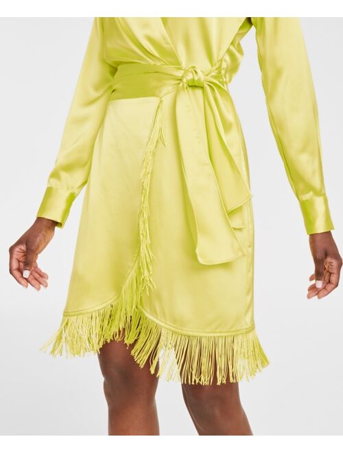 INC International Concepts I.N.C. International Concepts Women's Faux-Wrap Fringe-Trim Dress, Created for Macy's