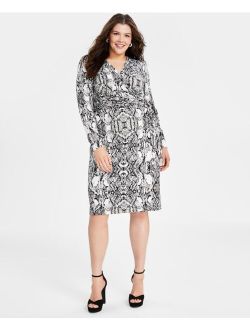 Plus Size Snakeskin-Print Wrap Dress, Created for Macy's