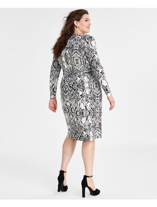 INC International Concepts I.N.C. International Concepts Plus Size Snakeskin-Print Wrap Dress, Created for Macy's