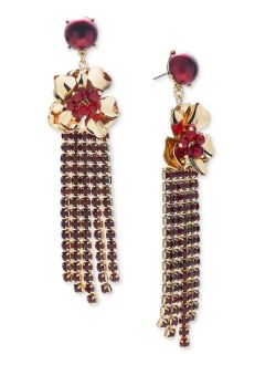 Gold-Tone Burgundy Stone Flower Linear Earrings, Created for Macy's