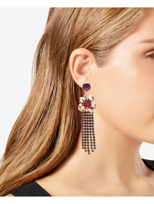 INC International Concepts I.N.C. International Concepts Gold-Tone Burgundy Stone Flower Linear Earrings, Created for Macy's