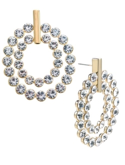 Gold-Tone Crystal Double-Row Drop Hoop Earrings, Created for Macy's