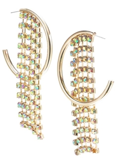 Silver-Tone Color Crystal Fringe C-Hoop Earrings, Created for Macy's