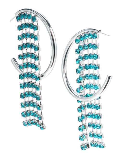 INC International Concepts I.N.C. International Concepts Silver-Tone Color Crystal Fringe C-Hoop Earrings, Created for Macy's