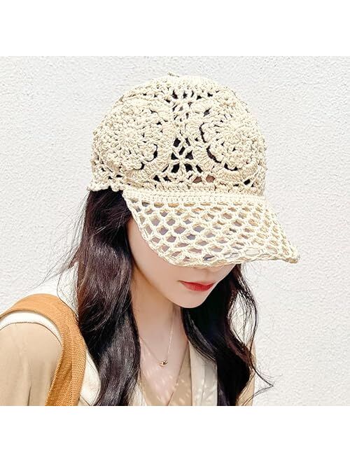 Lmtossey Summer Thin Section Hollow Crochet Hat Elegant Lady Casual Cap Outdoor Street Baseball Cap