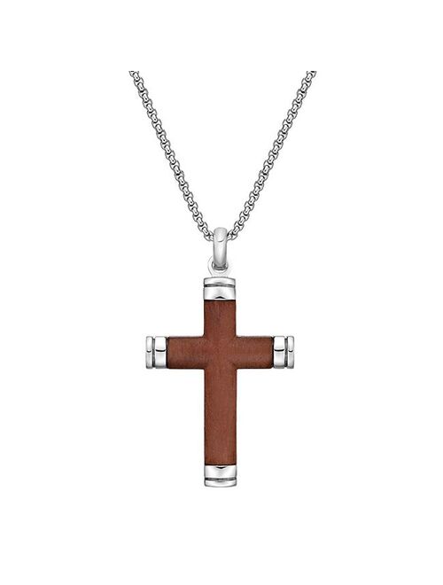 Men's LYNX Stainless Steel & Wood Cross Pendant Necklace