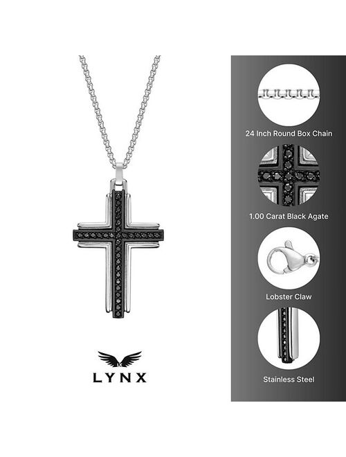 Men's LYNX Stainless Steel & Black Agate Cross Pendant Necklace