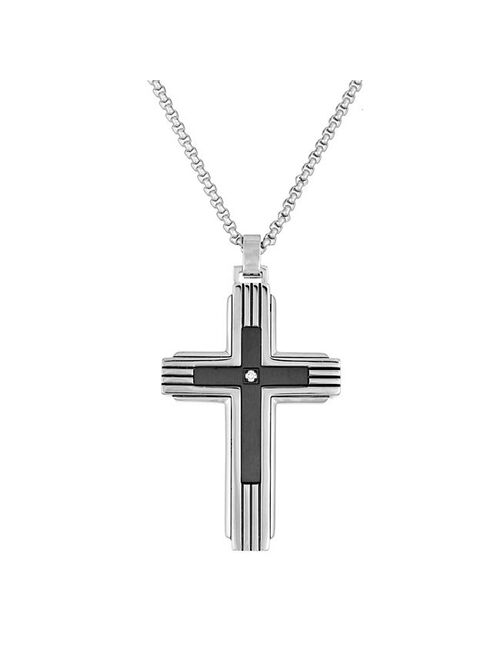 Men's LYNX Black Ion Plated-Stainless Steel Diamond Accent Cross Pendant Necklace