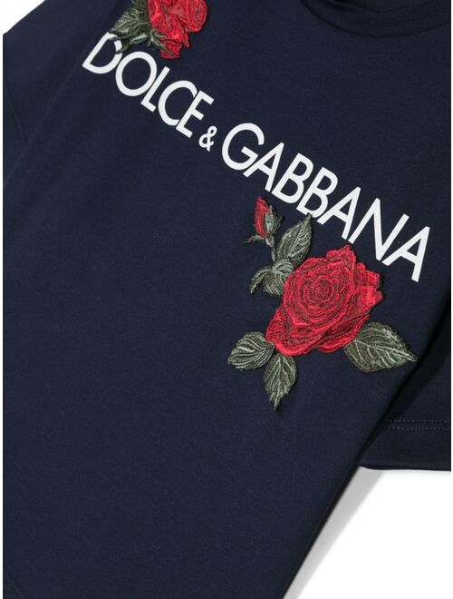 Dolce & Gabbana Kids logo-print rose-appliqu T-shirt