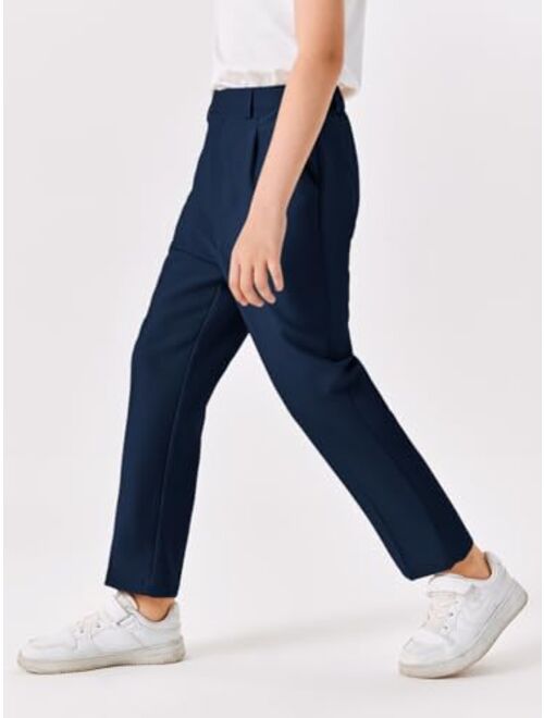 Batermoon Boys Elastic Waist Dress Pants Kids Slim Fit Straight Suit Pants Uniform Trousers with Pockets