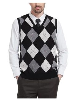 Kallspin Men's Argyle Vest Sweater Wool Blend V-Neck Sleeveless Pullover Sweater