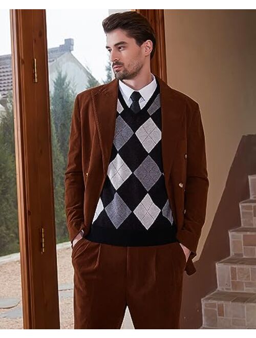 Kallspin Men's Argyle Vest Sweater Wool Blend V-Neck Sleeveless Pullover Sweater