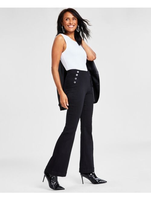INC International Concepts I.N.C. International Concepts Women's Pull-On Sailor-Button Flare Jeans, Created for Macy's