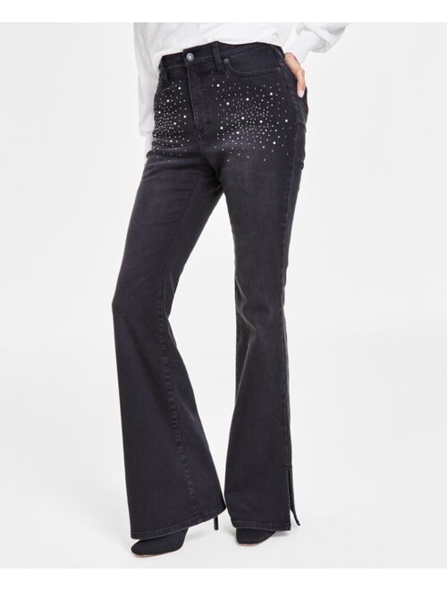 INC International Concepts I.N.C. International Concepts Women's High-Rise Rhinestone-Studded Flare Jeans, Created for Macy's