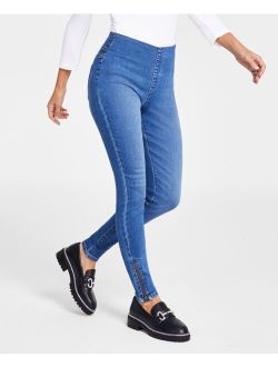 Petite Mid-Rise Pull-On Side-Zip Skinny Jeans, Created for Macy's