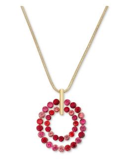 Gold-Tone Color Crystal Double-Row Circle Long Pendant Necklace, 34"   3" extender, Created for Macy's
