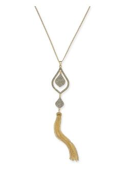 Gold-Tone Crystal & Chain Tassel Pendant Necklace, 28"   3" extender, Created for Macy's