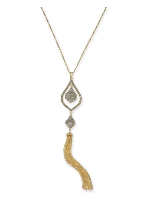 INC International Concepts I.N.C. International Concepts Gold-Tone Crystal & Chain Tassel Pendant Necklace, 28" + 3" extender, Created for Macy's