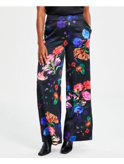 Women's Printed Wide-Leg Satin Pants, Created for Macy's