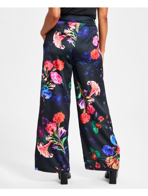 INC International Concepts I.N.C. International Concepts Women's Printed Wide-Leg Satin Pants, Created for Macy's