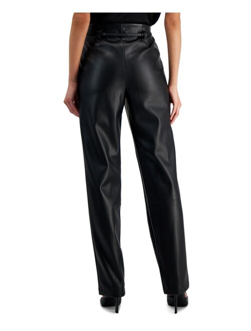 INC International Concepts I.N.C. International Concepts Women's High-Rise Belted Faux-Leather Pants, Created for Macy's
