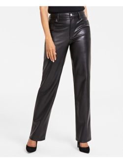 Women's Faux-Leather Straight-Leg Pants, Created for Macy's