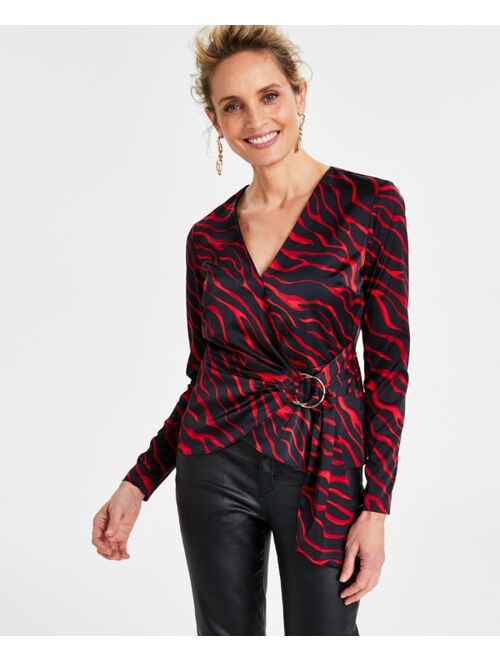 INC International Concepts I.N.C. International Concepts Women's Animal-Print Surplice O-Ring Wrap Top, Created for Macy's