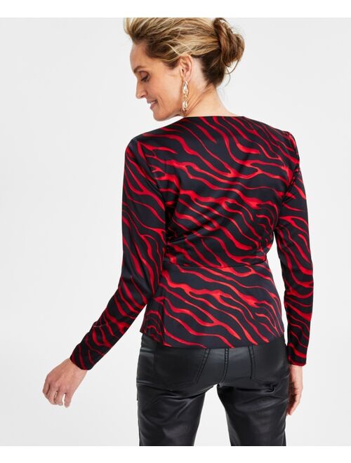 INC International Concepts I.N.C. International Concepts Women's Animal-Print Surplice O-Ring Wrap Top, Created for Macy's