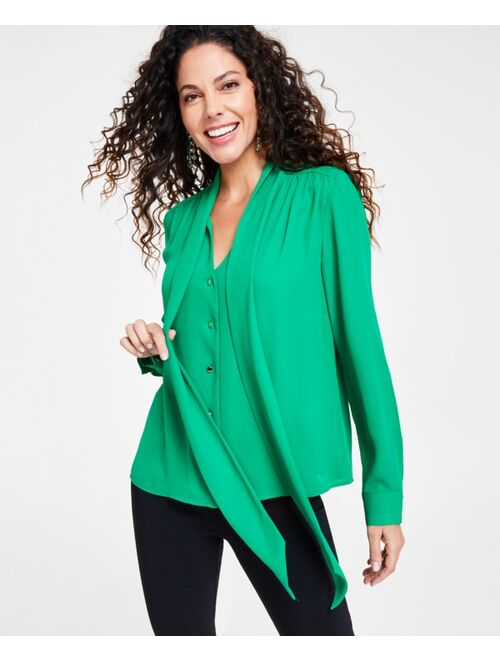 INC International Concepts I.N.C. International Concepts Women's Scarf-Neck Long-Sleeve Blouse, Created for Macy's