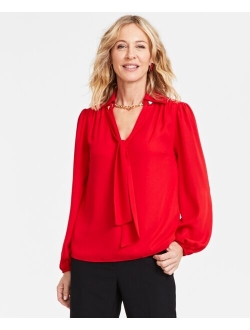 Women's Long-Sleeve Chain-Neck Blouse, Created for Macy's