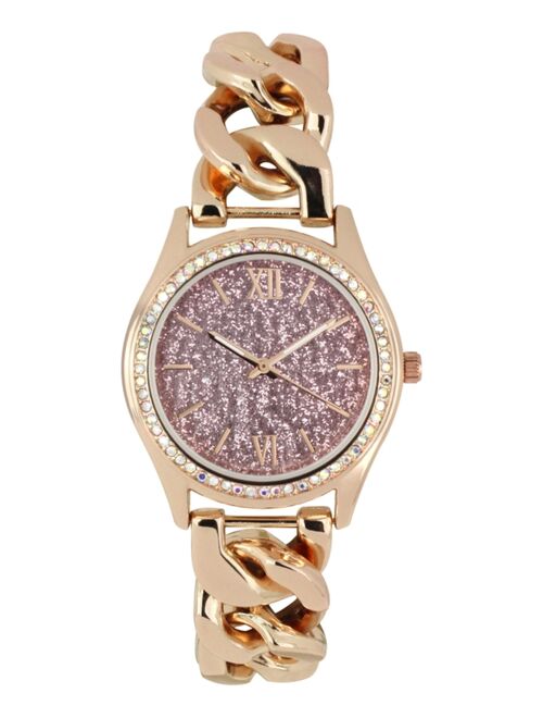 INC International Concepts I.N.C. International Concepts Women's Rose Gold-Tone Link Bracelet Watch 34mm, Created for Macy's