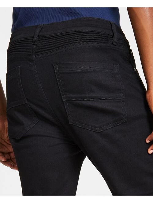 INC International Concepts I.N.C. International Concepts Men's Skinny-Fit Black Moto Jeans, Created for Macy's
