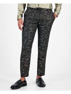 Men's Slim-Fit Metallic Floral Jacquard Dress Pants, Created for Macy's