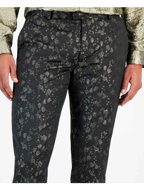 INC International Concepts I.N.C. International Concepts Men's Slim-Fit Metallic Floral Jacquard Dress Pants, Created for Macy's