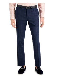 Men's Slim-Fit Blue Windowpane Plaid Suit Pants, Created for Macy's