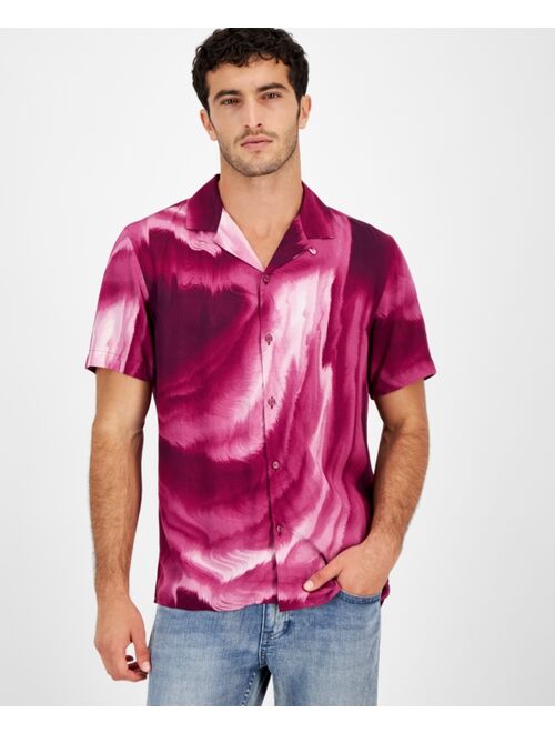 INC International Concepts I.N.C. International Concepts Men's Smoke Stream Short Sleeve Button-Front Camp Shirt, Created for Macy's