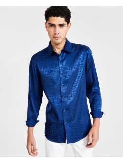 Men's Snake Skin Long Sleeve Button-Front Satin Shirt, Created for Macy's