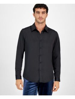 Men's Long Sleeve Button-Front Satin Shirt, Created for Macy's