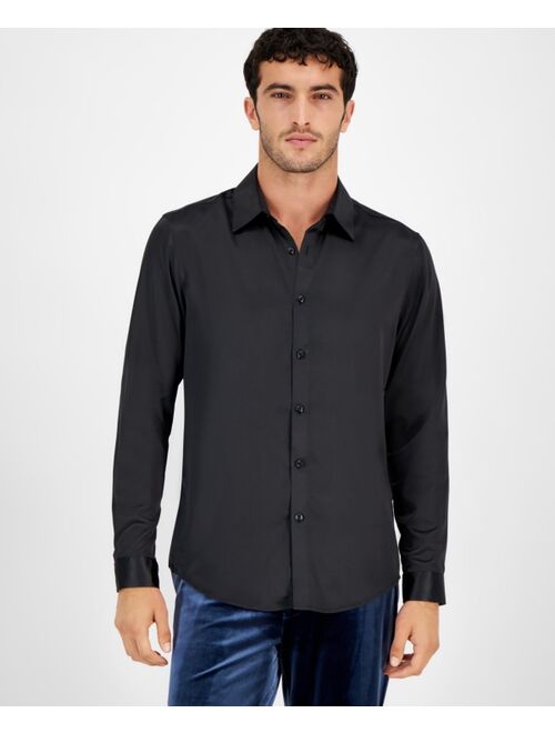 INC International Concepts I.N.C. International Concepts Men's Long Sleeve Button-Front Satin Shirt, Created for Macy's