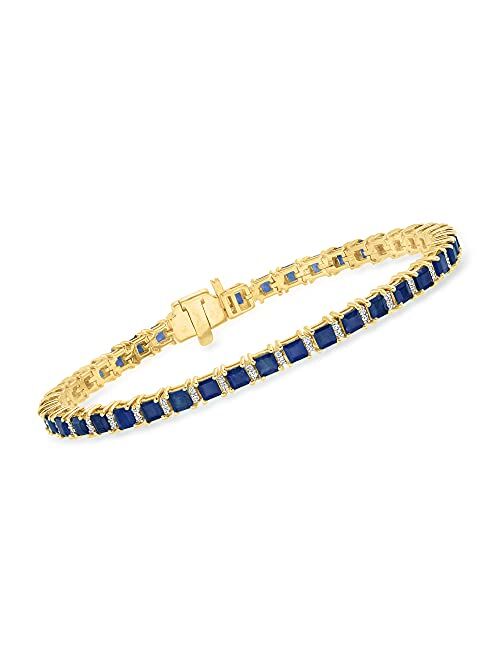 Ross-Simons 10.00 ct. t.w. Sapphire and .50 ct. t.w. Diamond Tennis Bracelet in 18kt Gold Over Sterling. 7 inches