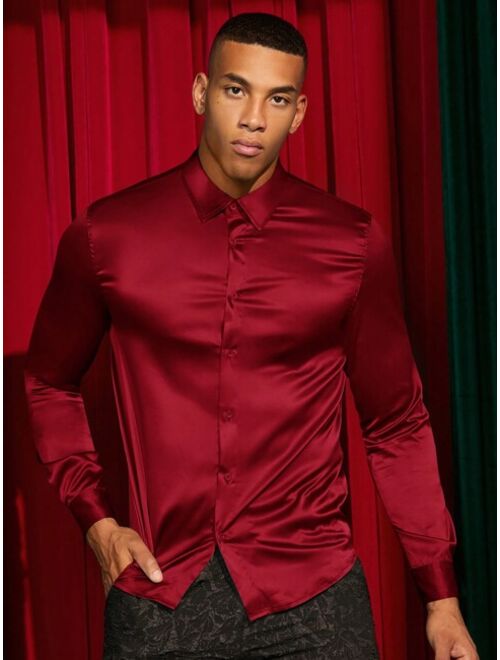 Shein Manfinity AFTRDRK Men Solid Button Front Satin Shirt