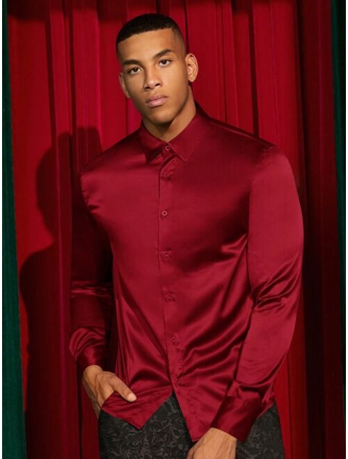 Shein Manfinity AFTRDRK Men Solid Button Front Satin Shirt