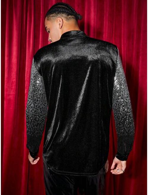 Shein Manfinity AFTRDRK Men'S Knit Casual Shirt With Sequin Long Sleeves