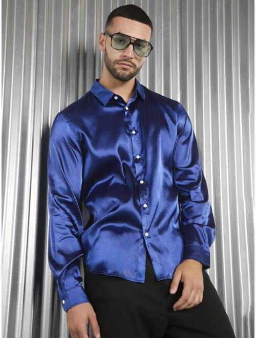 Shein Manfinity AFTRDRK Men Solid Button Front Satin Shirt