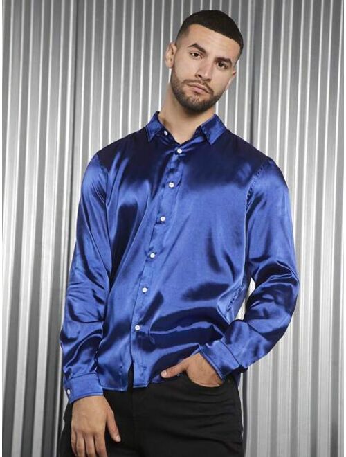 Shein Manfinity AFTRDRK Men Solid Button Front Satin Shirt