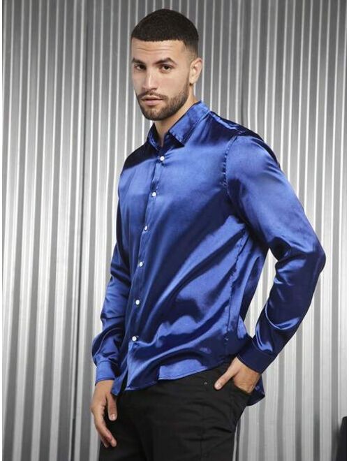 Shein Manfinity AFTRDRK Men Solid Button Front Satin Shirt